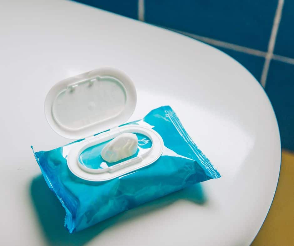 Flushable wipes packet on toilet 